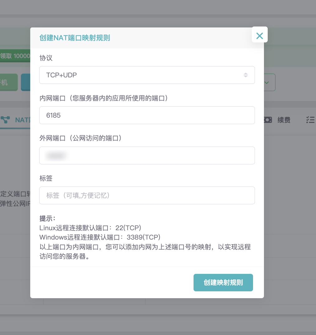 创建 AstrBot 的 NAT 端口映射规则